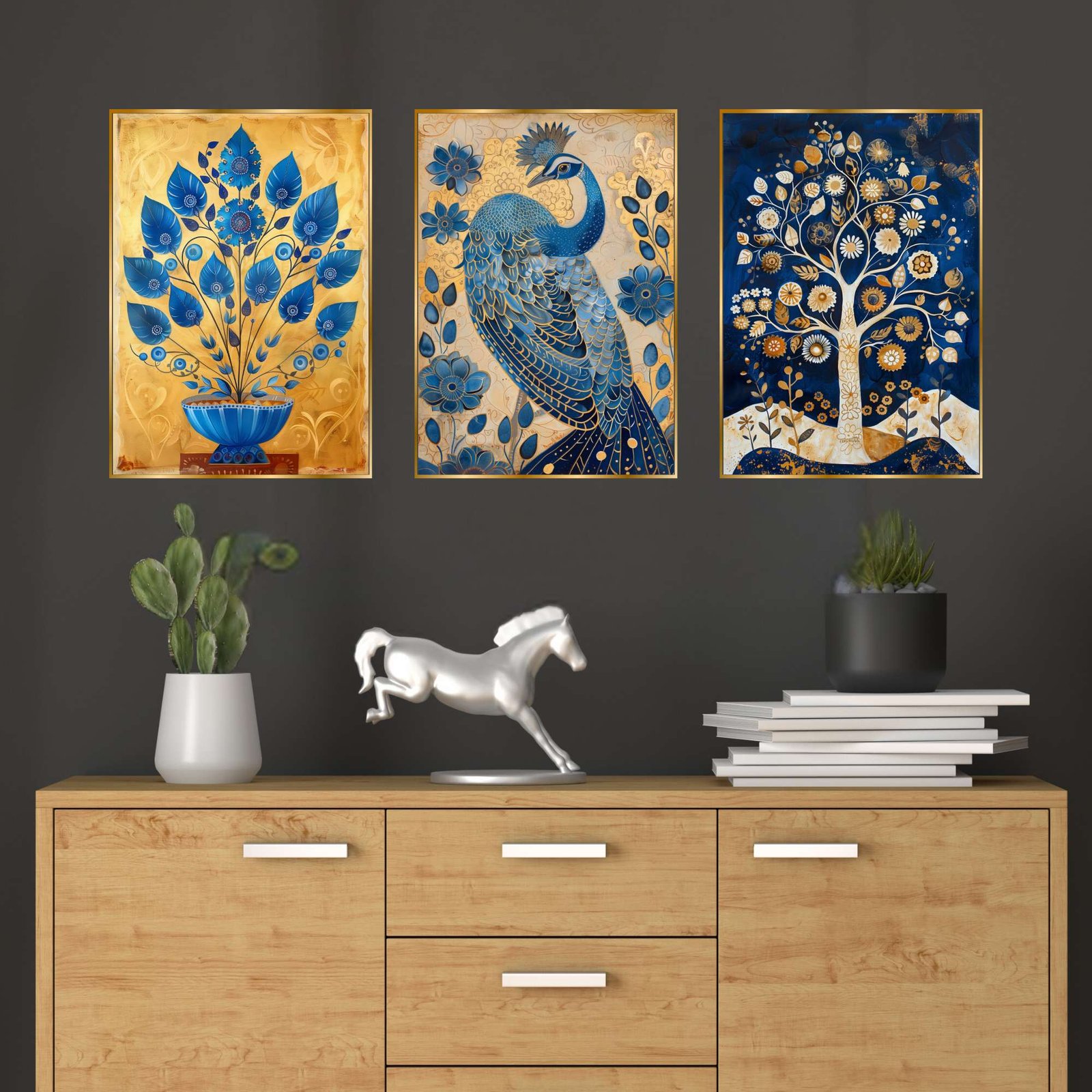 Set of Three Wall Paintings for Wall Dacoration Golden Framed Wall Paintings for Living Room & Bedroom Wall Art for Home Decoration & Office Wall Décor (18x12 inch CH-GD3-14)