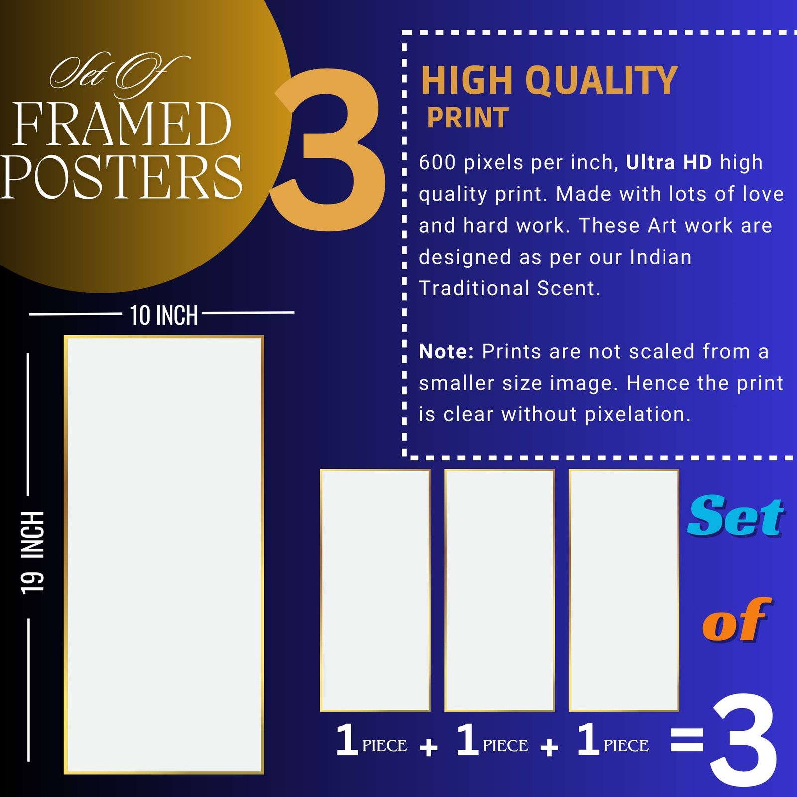 Set of Three large Wall Paintings for Wall Dacoration Golden Framed Wall Paintings for Living Room & Bedroom Wall Art for Home Decoration & Office Wall Décor (14x11 inch CH-LGD3-5) - Image 2