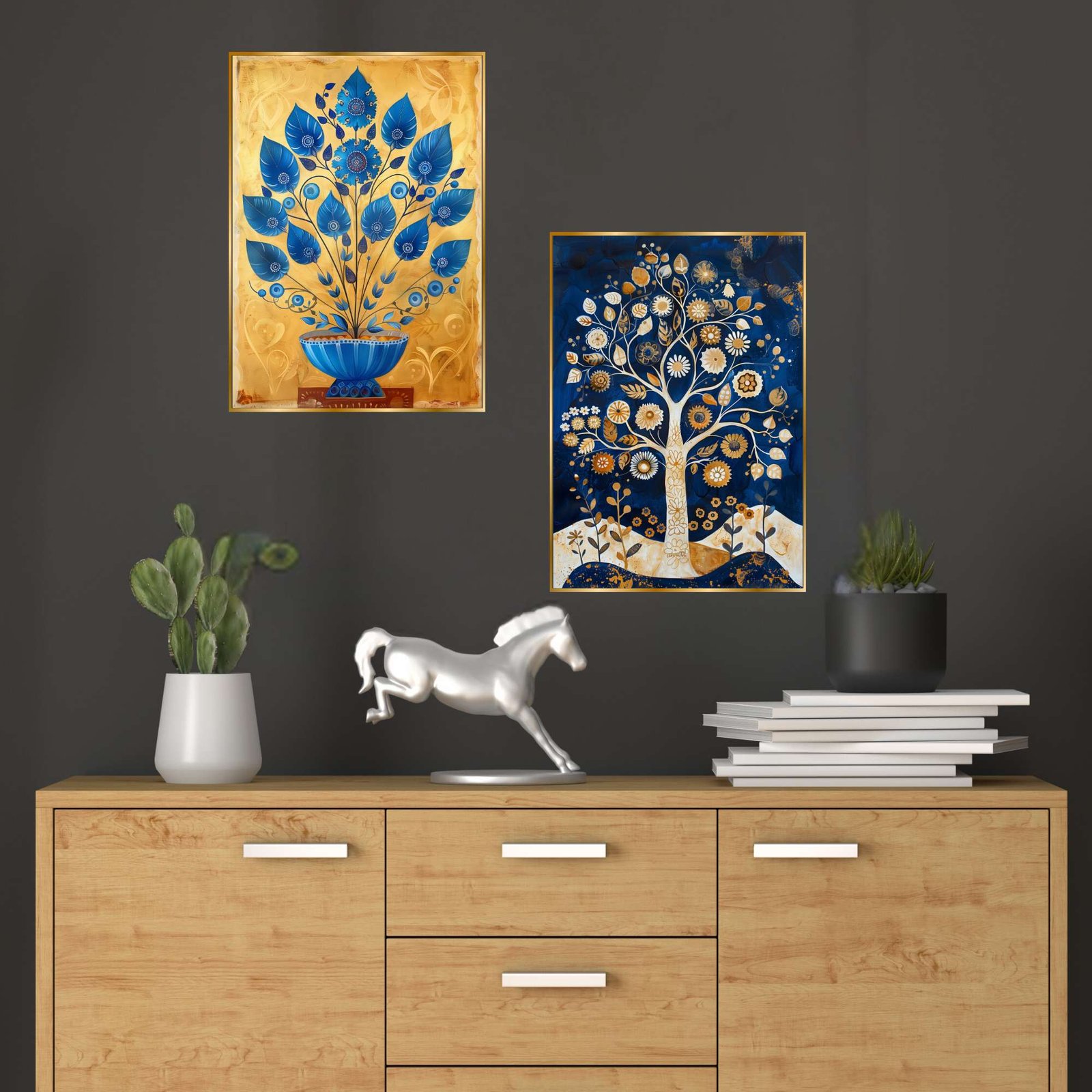 Set of Two Wall Paintings for Wall Dacoration Golden Framed Wall Paintings for Living Room & Bedroom Wall Art for Home Decoration & Office Wall Décor (14x11 inch CH-GD2-10)