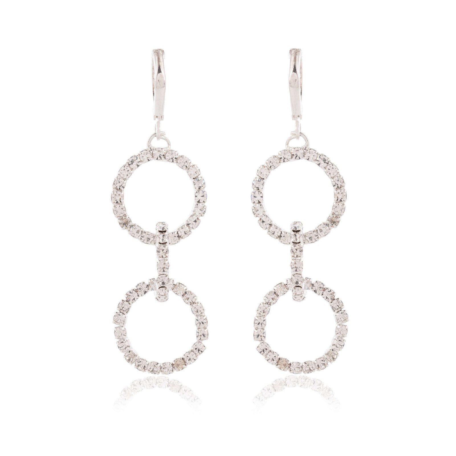 Women's Silver Circle Long Three Rhinestone Unique Western Earrings for Women Party Wear - Image 4