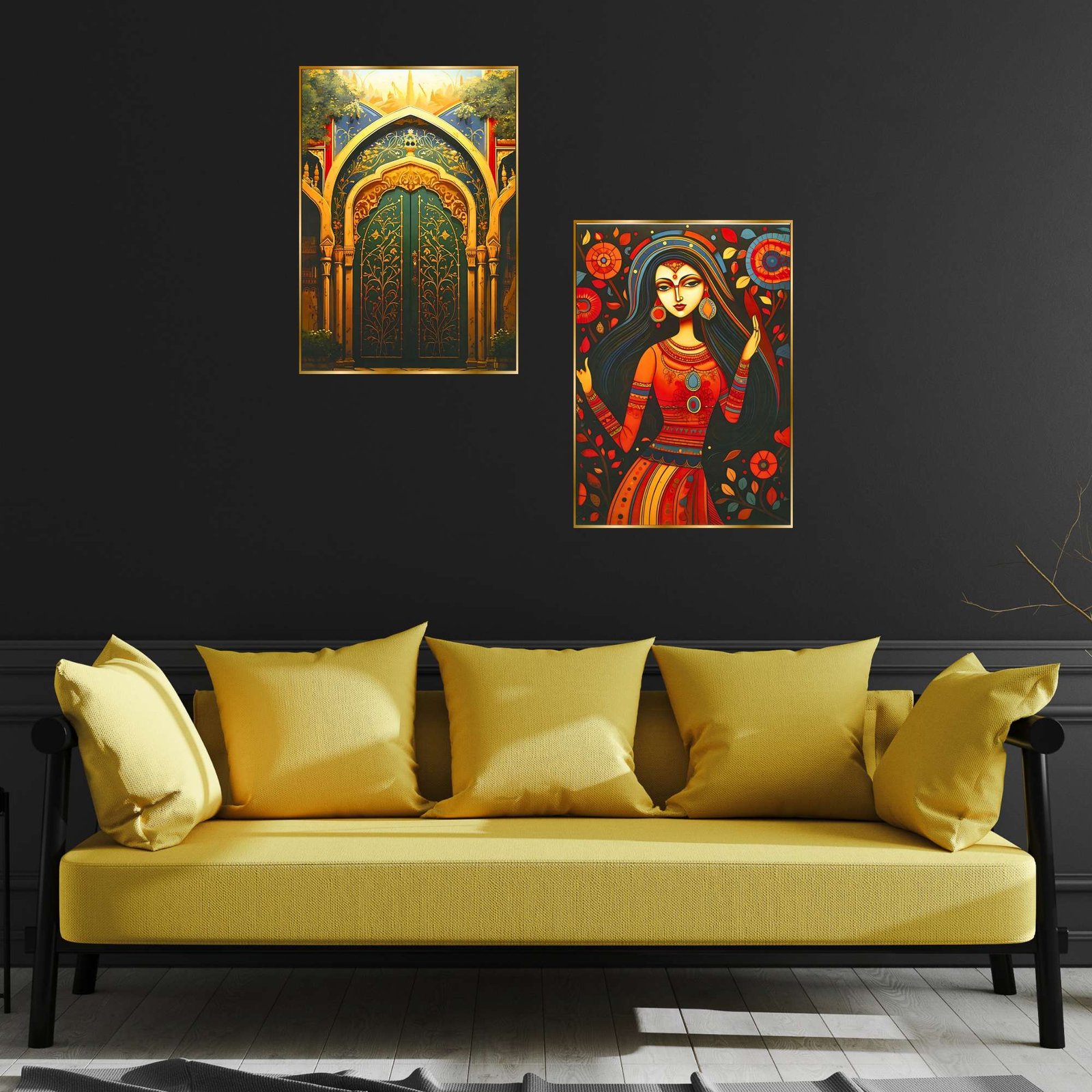 Set of Two Wall Paintings for Wall Dacoration Golden Framed Wall Paintings for Living Room & Bedroom Wall Art for Home Decoration & Office Wall Décor (14x11 inch CH-GD2-16)